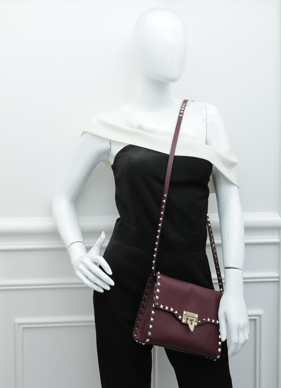 Valentino Burgundy Rockstud Flap Small Crossbody Bag