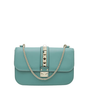 Valentino Aqua Green Glamlock Rockstud Medium Flap Chain Bag