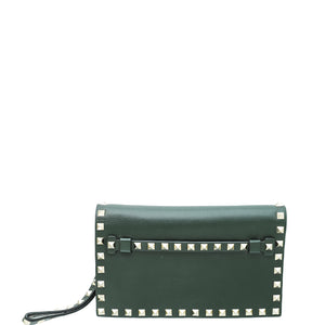 Valentino Forest Green Rockstud Wristlet Clutch