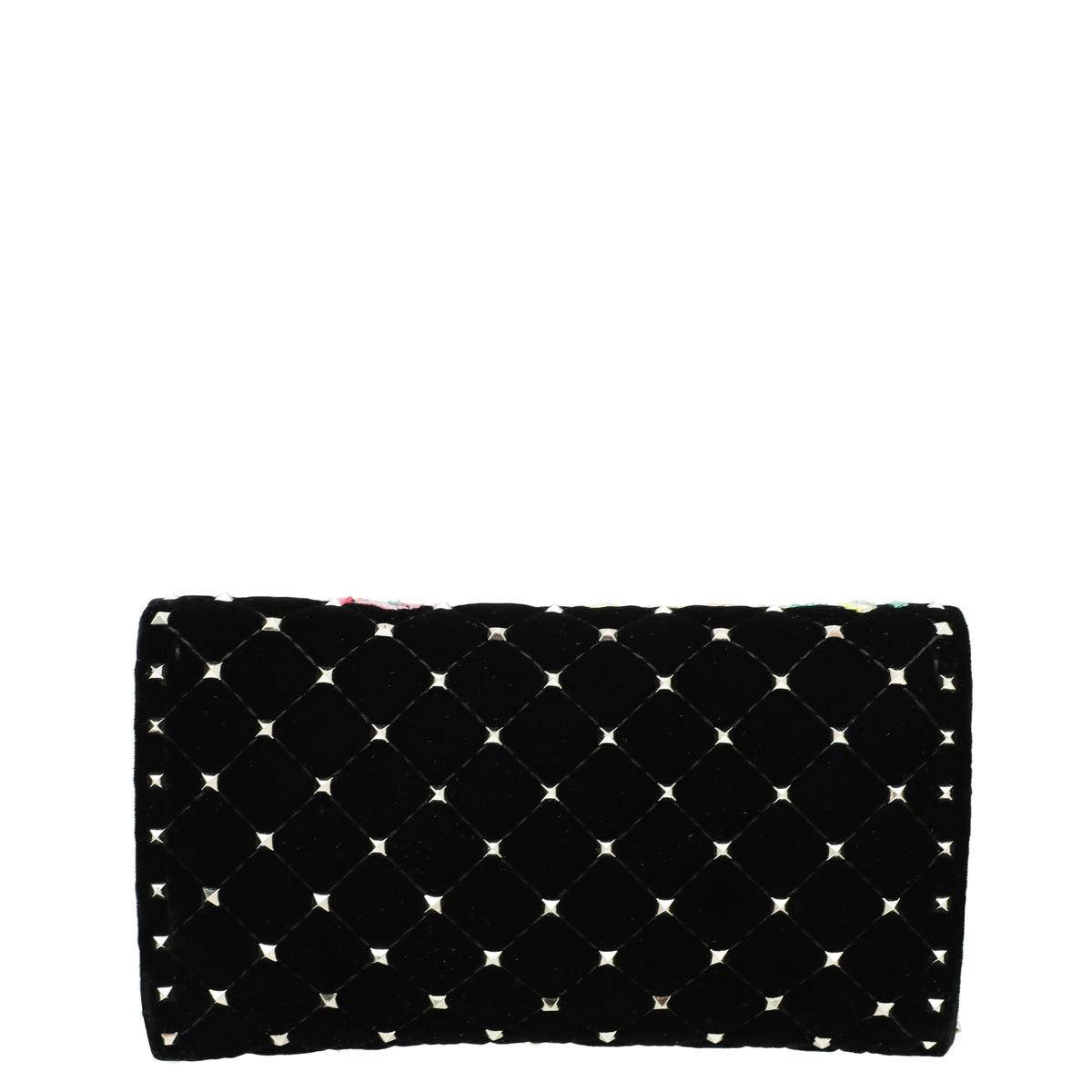 Valentino Black Multicolor Velvet Sequins Spike Rockstud Wallet On Chain-Valentino-THE CLOSET