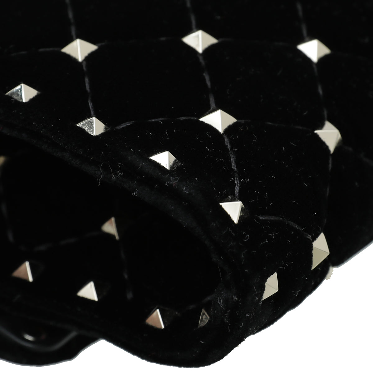 Valentino Black Multicolor Velvet Sequins Spike Rockstud Wallet On Chain