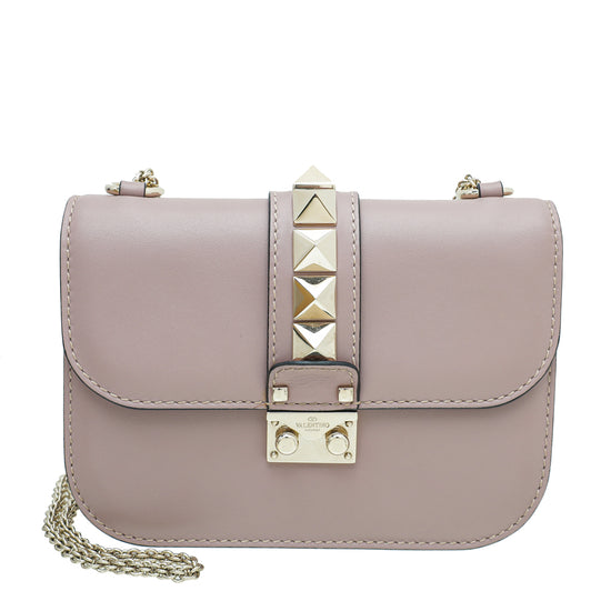 Valentino Rockstud Glam Lock Small Star Embellished Shoulder Bag Poudre  Nude Pink Leather
