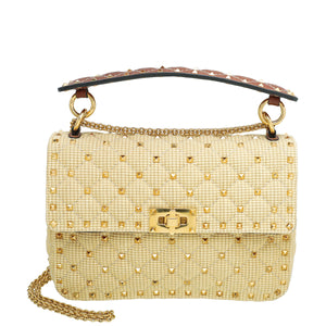 Valentino Beige Spike Rockstud Medium Flap Bag