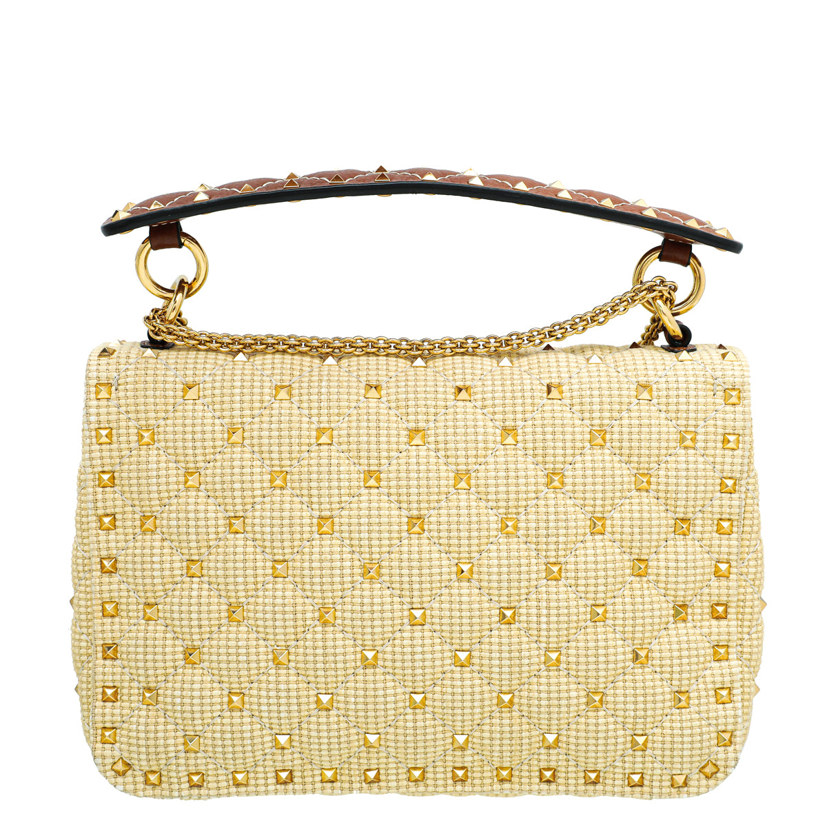 Valentino Beige Spike Rockstud Medium Flap Bag-Valentino-THE CLOSET