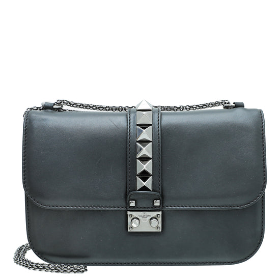 Valentino Black Rockstud Glam Lock Medium Flap Bag