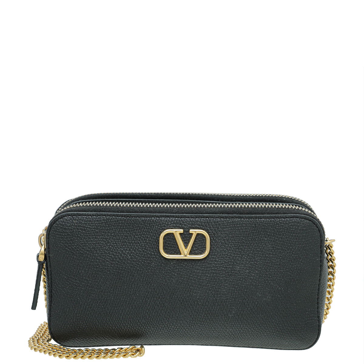 Valentino Black VLOGO Double Zip Chain Crossbody Bag-Valentino-THE CLOSET