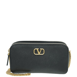 Valentino Black VLOGO Double Zip Chain Crossbody Bag