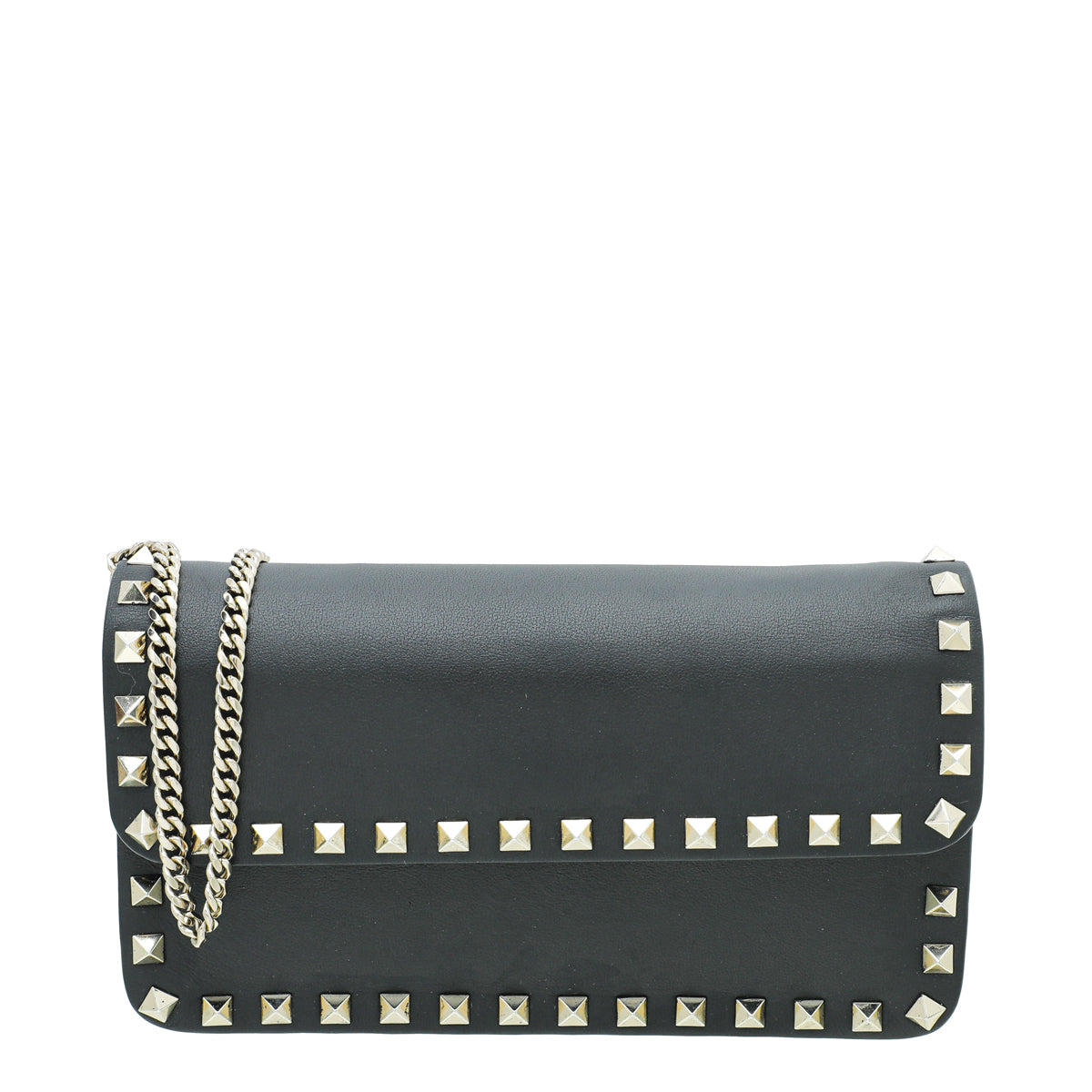Valentino Black Rockstud Flap Chain Clutch-Valentino-THE CLOSET