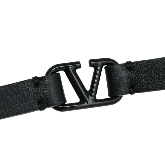Valentino Black VLogo Leather Bracelet