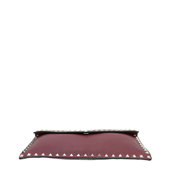 Valentino Burgundy Rockstud Envelope Flap Large Pouch