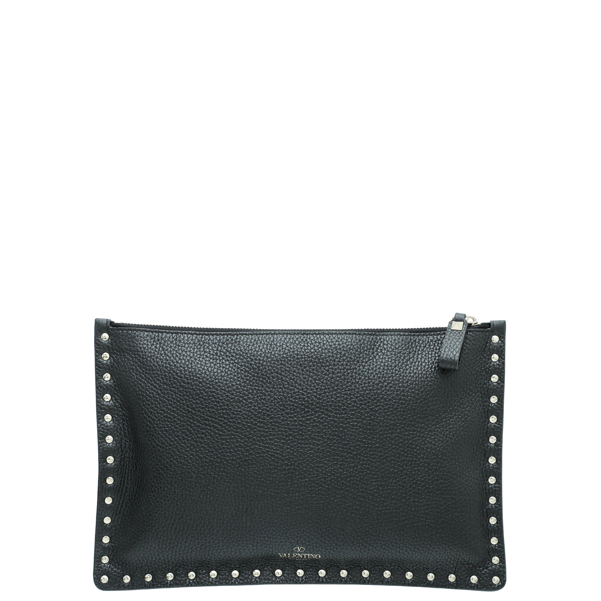 Valentino Black Rockstud Medium Zip Pouch-Valentino-THE CLOSET