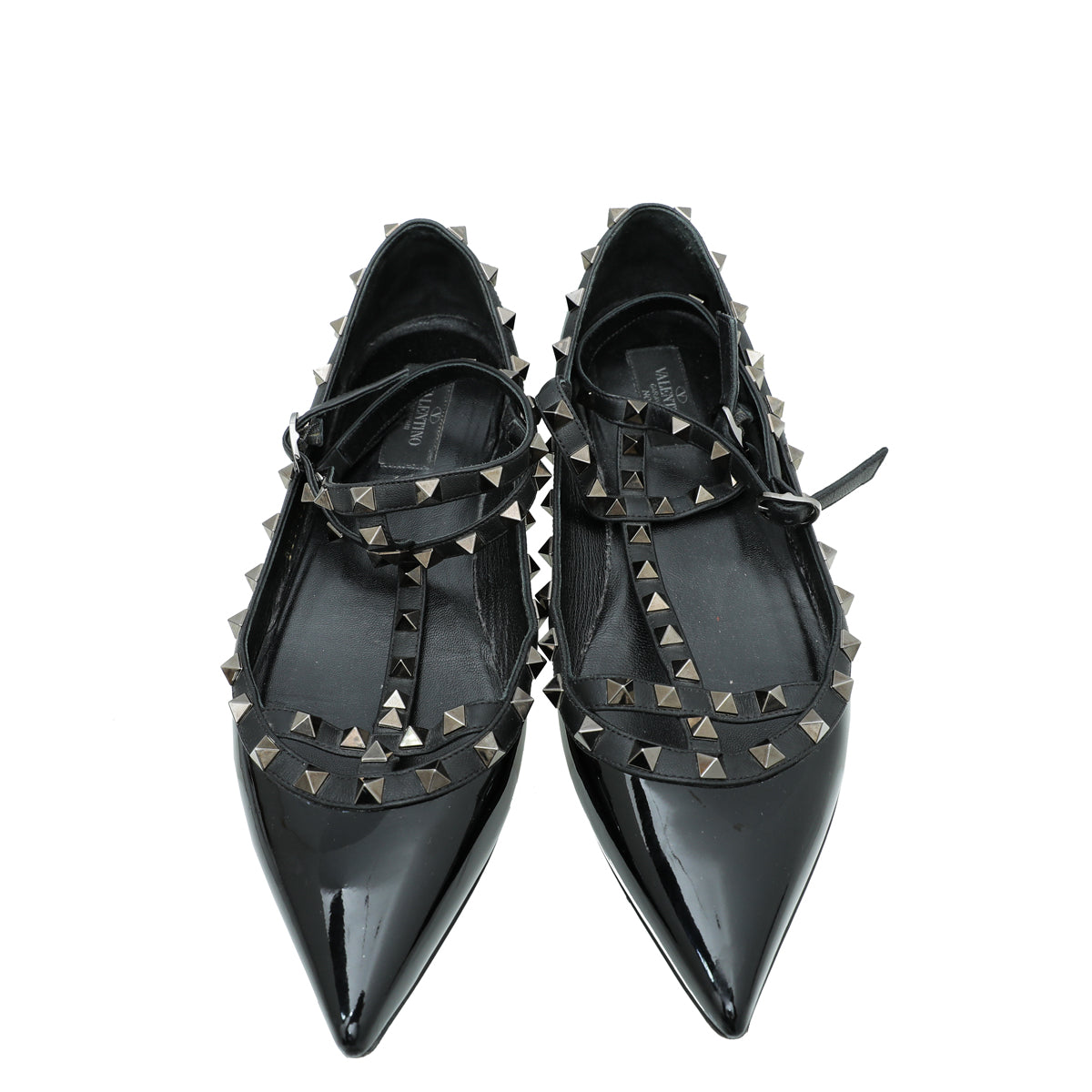 Valentino Black Rockstud Caged Ankle Strap Flat Ballerina 41 – THE