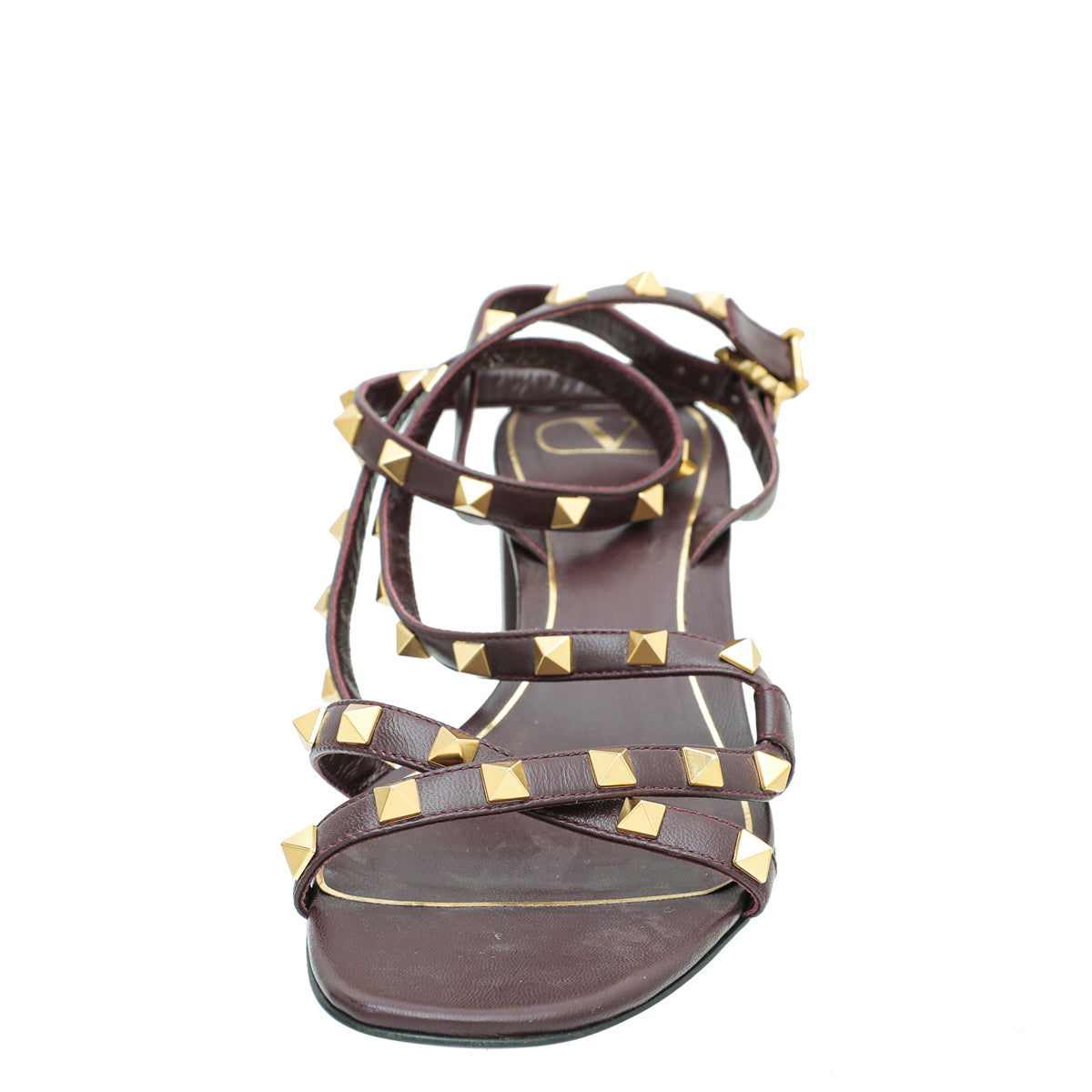Valentino Burgundy Rockstud Ankle Strap Block Heel Sandals 40-Valentino-THE CLOSET