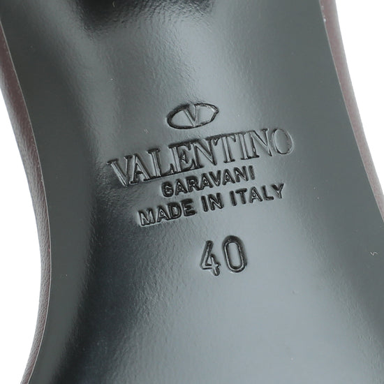 Valentino Burgundy Rockstud Ankle Strap Block Heel Sandals 40