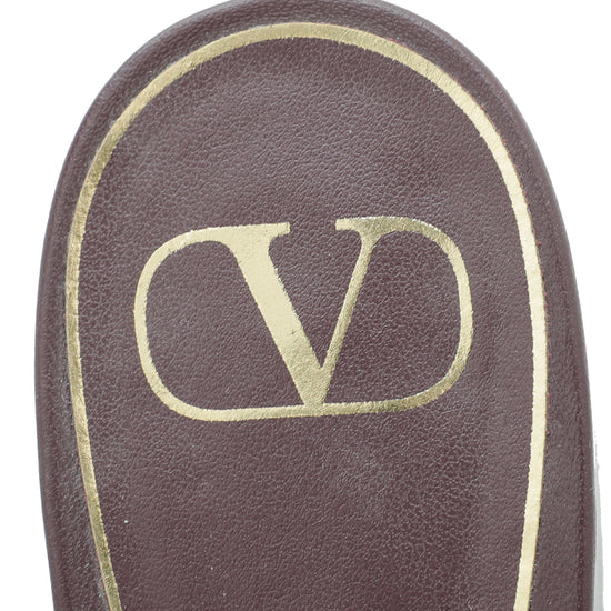 Valentino Burgundy Rockstud Ankle Strap Block Heel Sandals 40