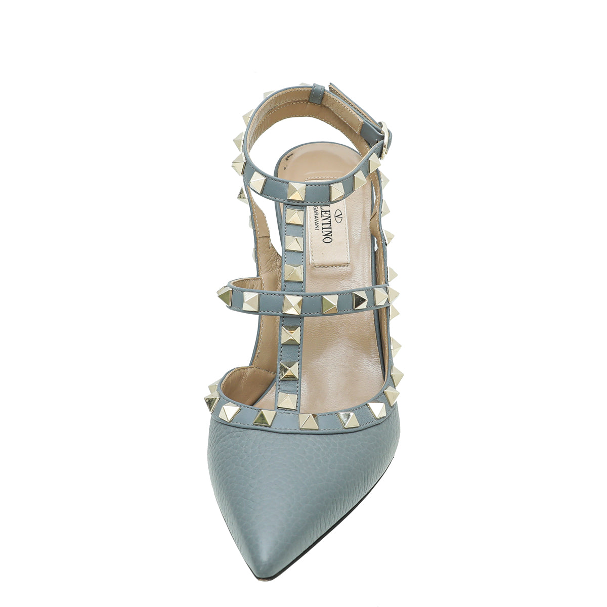 Valentino Light Gray Rockstud Caged Heel Ankle Strap 38-Valentino-THE CLOSET