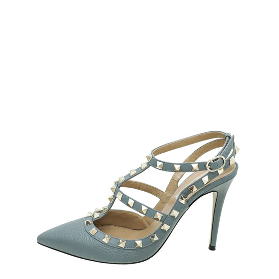 Valentino Light Gray Rockstud Caged Heel Ankle Strap 38