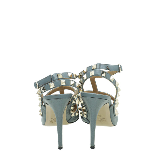 Valentino Light Gray Rockstud Caged Heel Ankle Strap 38