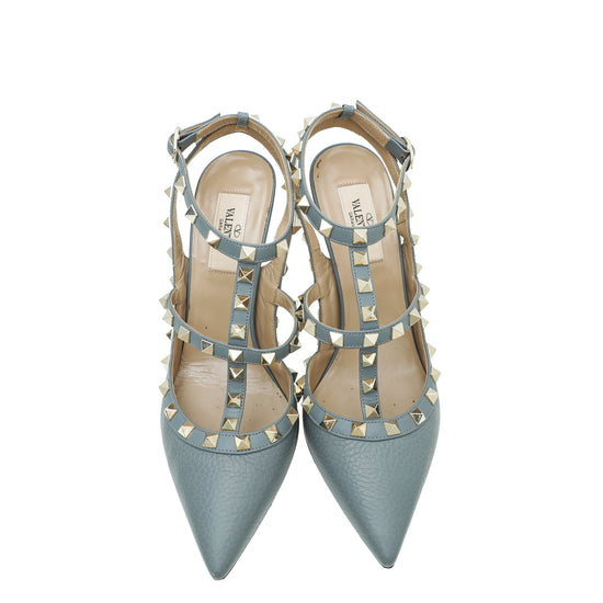 Valentino Light Gray Rockstud Caged Heel Ankle Strap 38