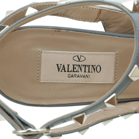 Valentino Light Gray Rockstud Caged Heel Ankle Strap 38