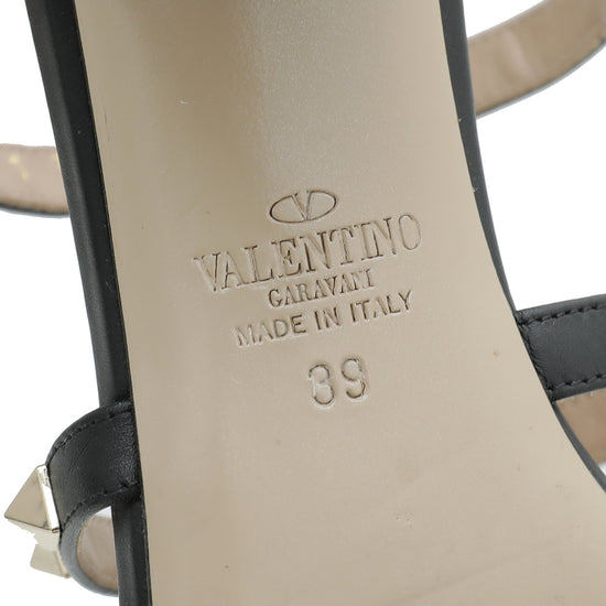 Valentino Black Rockstud Slide Heeled Sandals 39