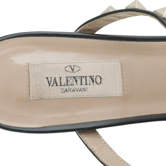 Valentino Black Rockstud Slide Heeled Sandals 39