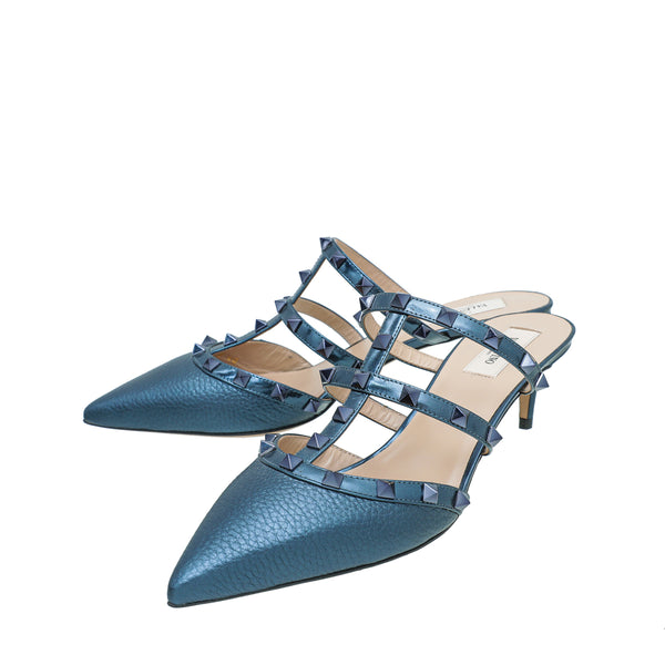 Valentino Metallic Blue Rockstud Mules 40 – THE CLOSET