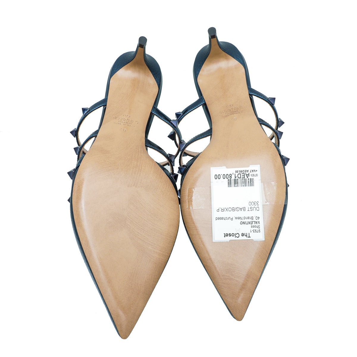 Valentino Metallic Blue Rockstud Mules 40 – THE CLOSET