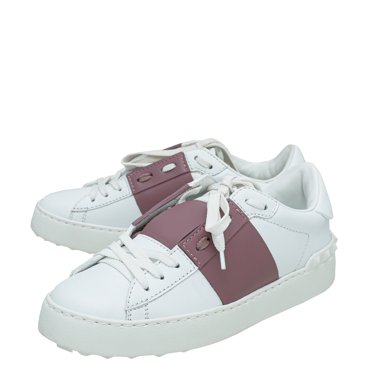 Valentino White Rockstud Open Stripe Sneaker 35.5-Valentino-THE CLOSET