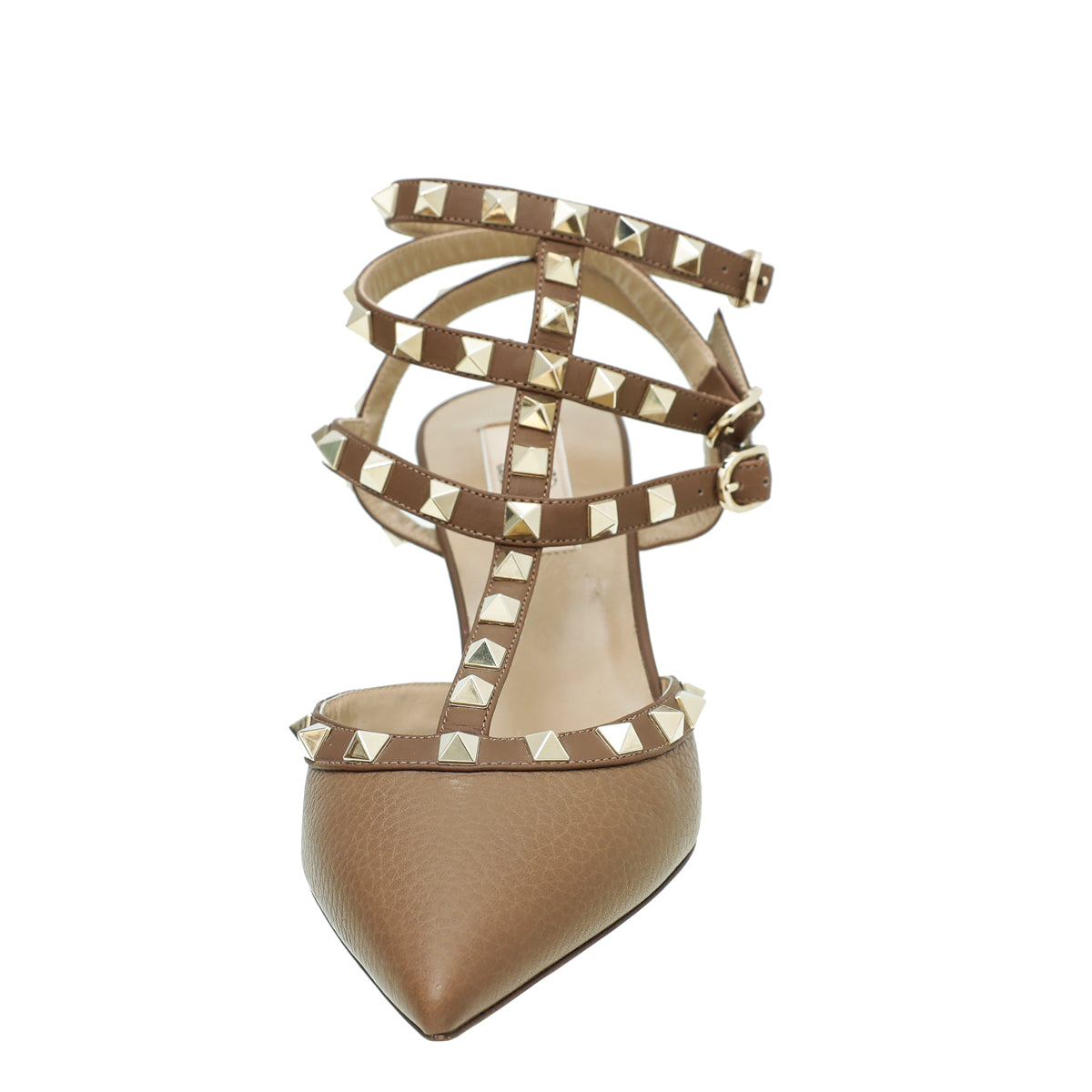 Valentino Brown Rockstud Caged 85mm Pump 37.5-Valentino-THE CLOSET