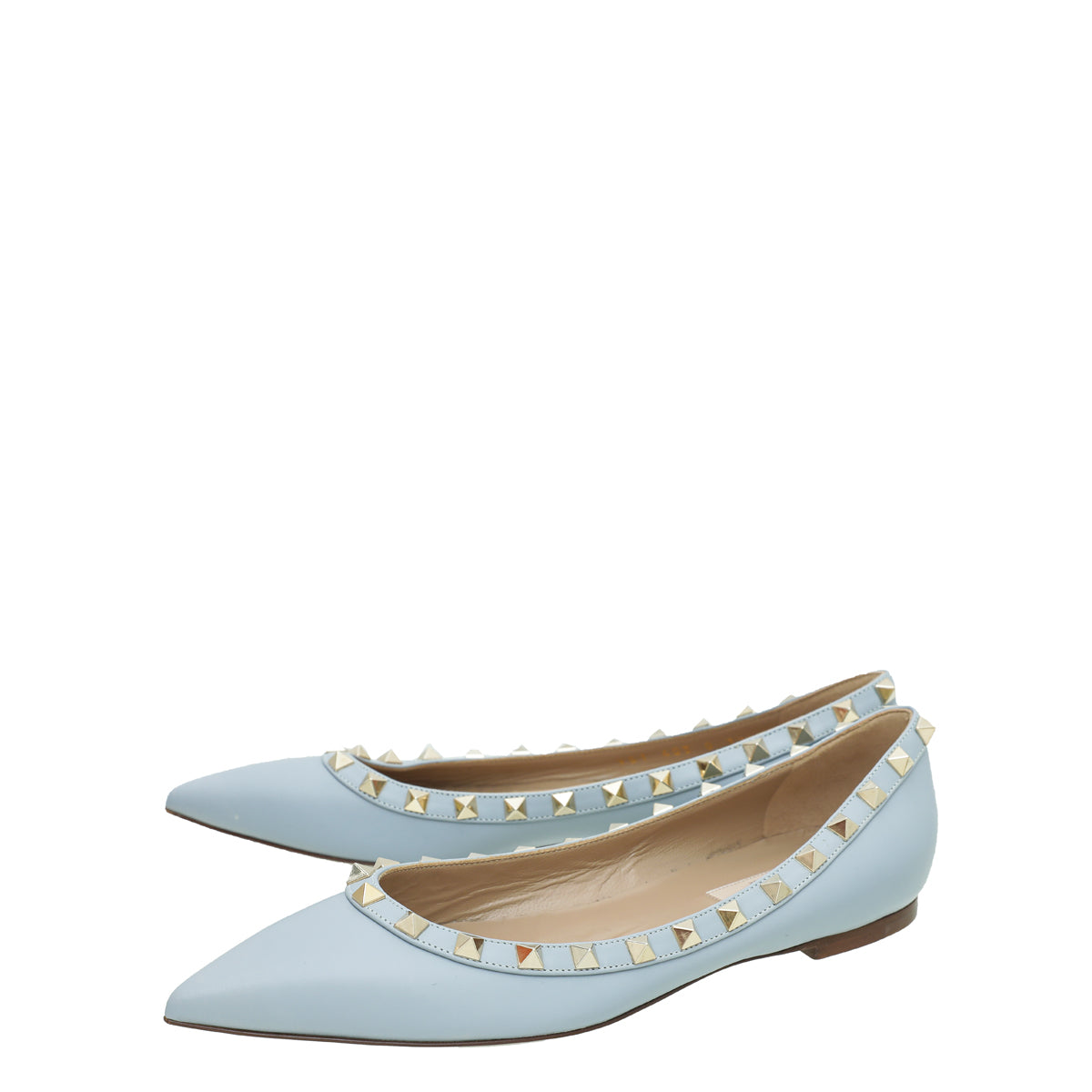 Valentino Sky Blue Rockstud Flat Ballet 37.5-Valentino-THE CLOSET