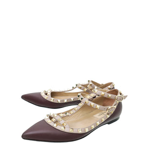 Valentino Bicolor Rockstud Caged Ballet Flats 37
