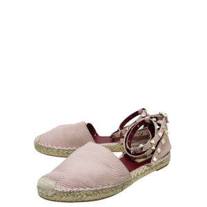Valentino Light Pink Rockstud Ankle Strap Flat Espadrille 38