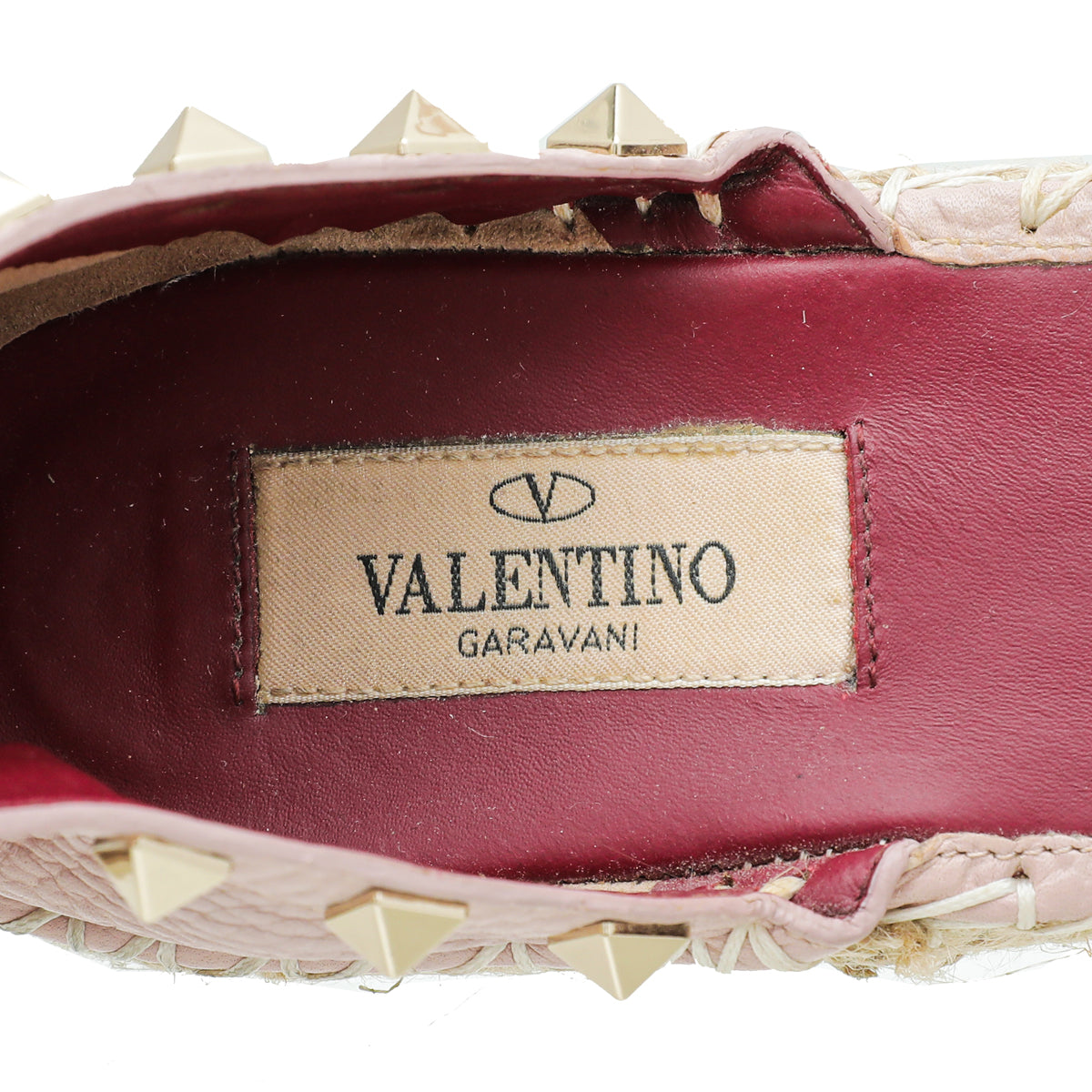 Valentino Light Pink Rockstud Ankle Strap Flat Espadrille 38