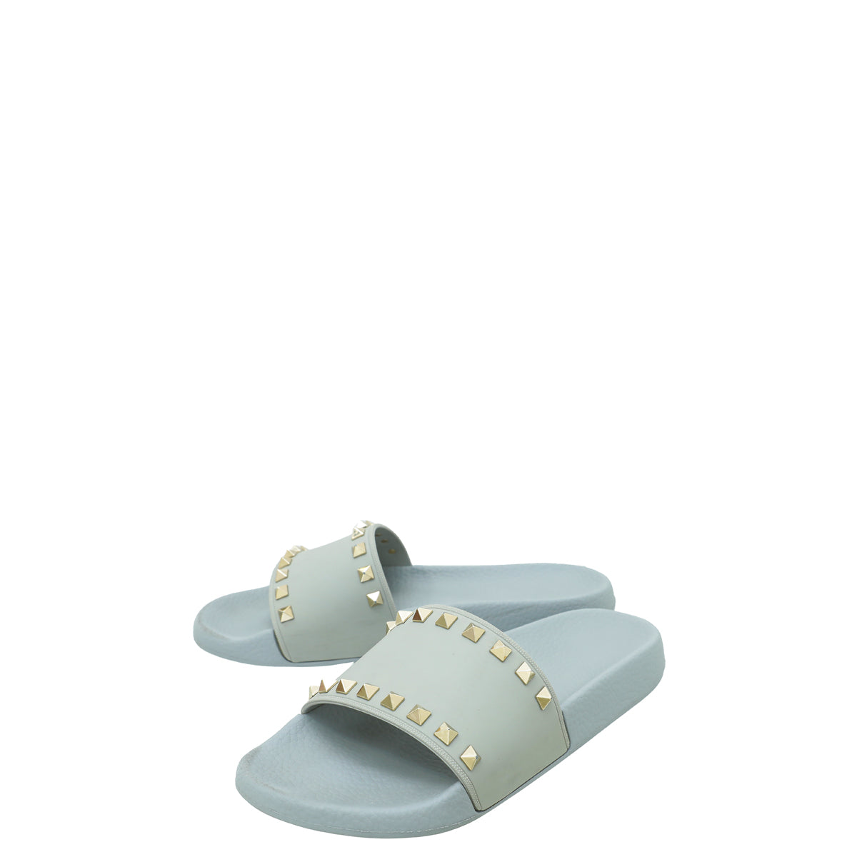 Valentino Pale Blue Rockstud Rubber SLider Sandal 38