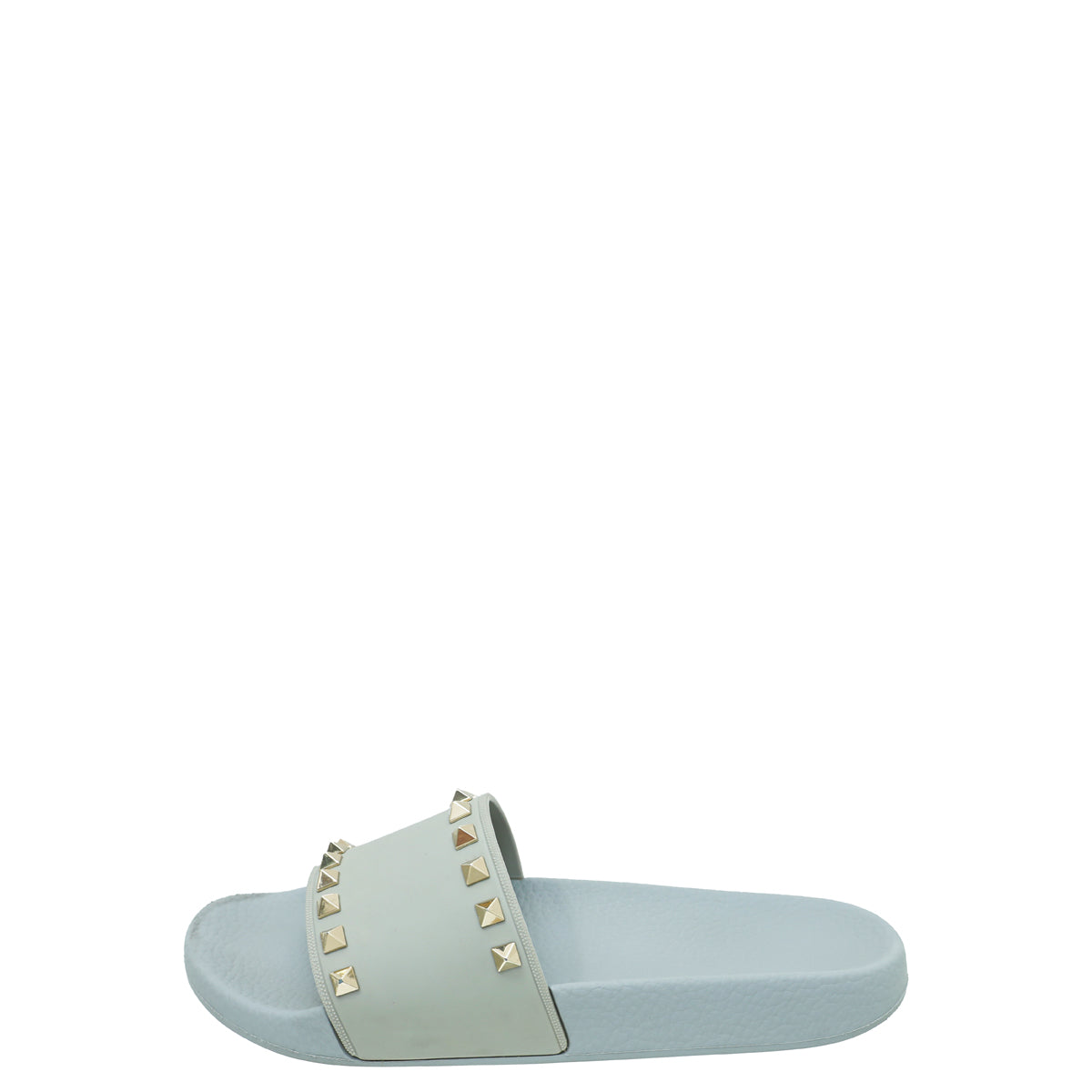 Valentino Pale Blue Rockstud Rubber SLider Sandal 38