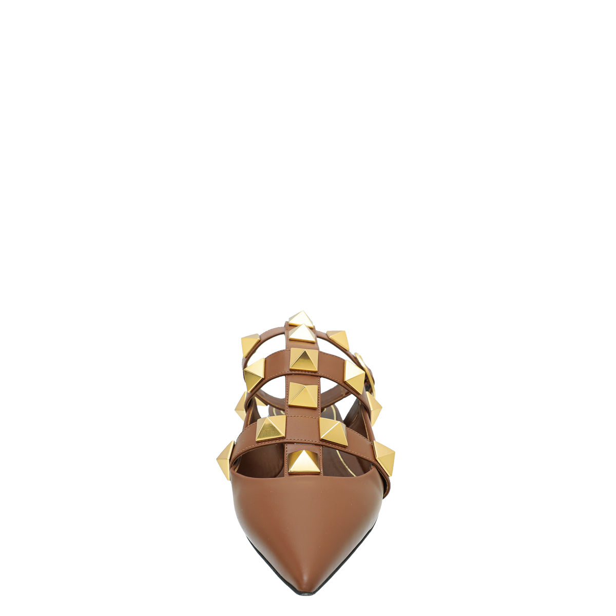 Valentino Brown Roman Stud Ankle Strap Flat Mules 40-Valentino-THE CLOSET