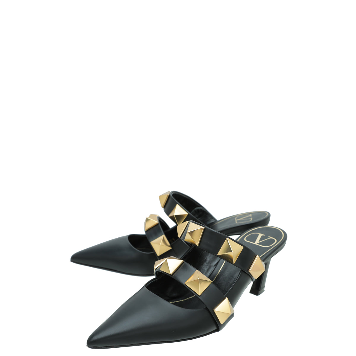 Valentino Black Roman Stud Heeled Mules 35-Valentino-THE CLOSET