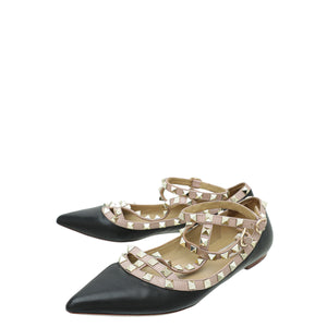 Valentino Black Rockstud Caged Ankle Strap Ballerina 38