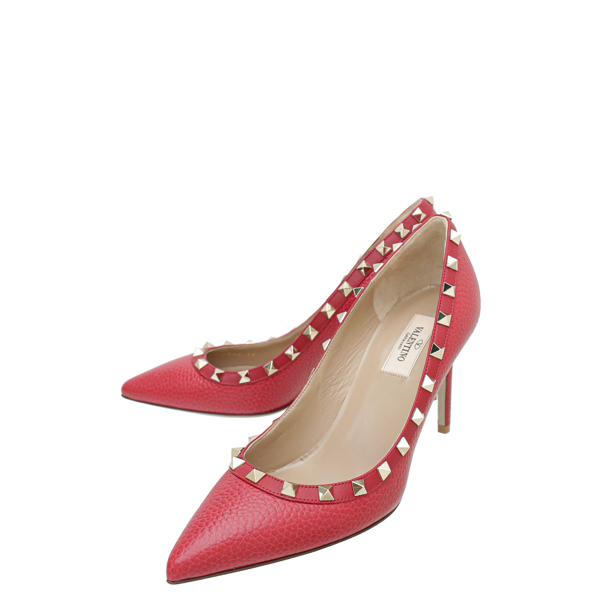 Valentino Red Rockstud Grained Pump 38-Valentino-THE CLOSET