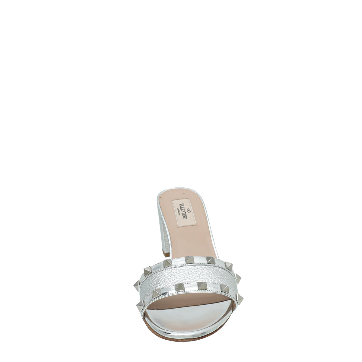 Valentino Metallic Silver Rockstud Slide Sandals 39-Valentino-THE CLOSET