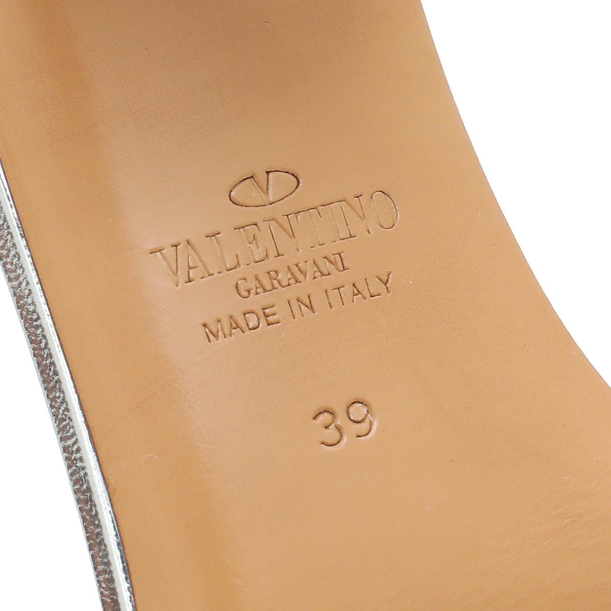 Valentino Metallic Silver Rockstud Slide Sandals 39
