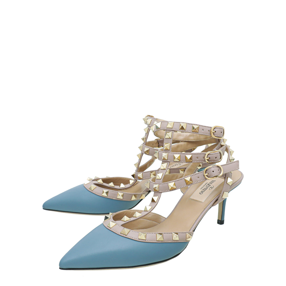 Valentino Blue Rockstud Caged 85mm Pump 37.5-Valentino-THE CLOSET