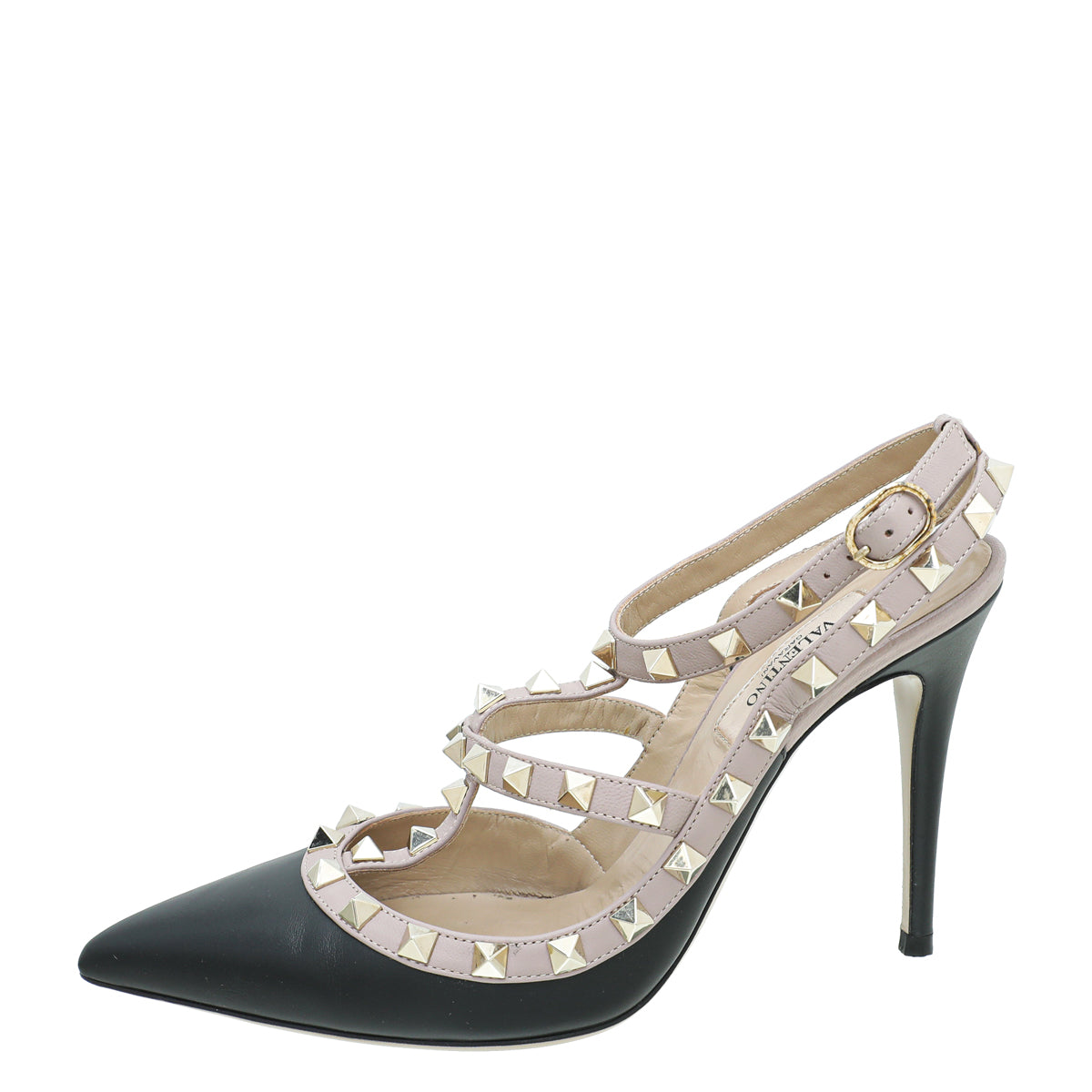 Valentino Bicolor Rockstud Caged Ankle Strap Pump 37.5-Valentino-THE CLOSET