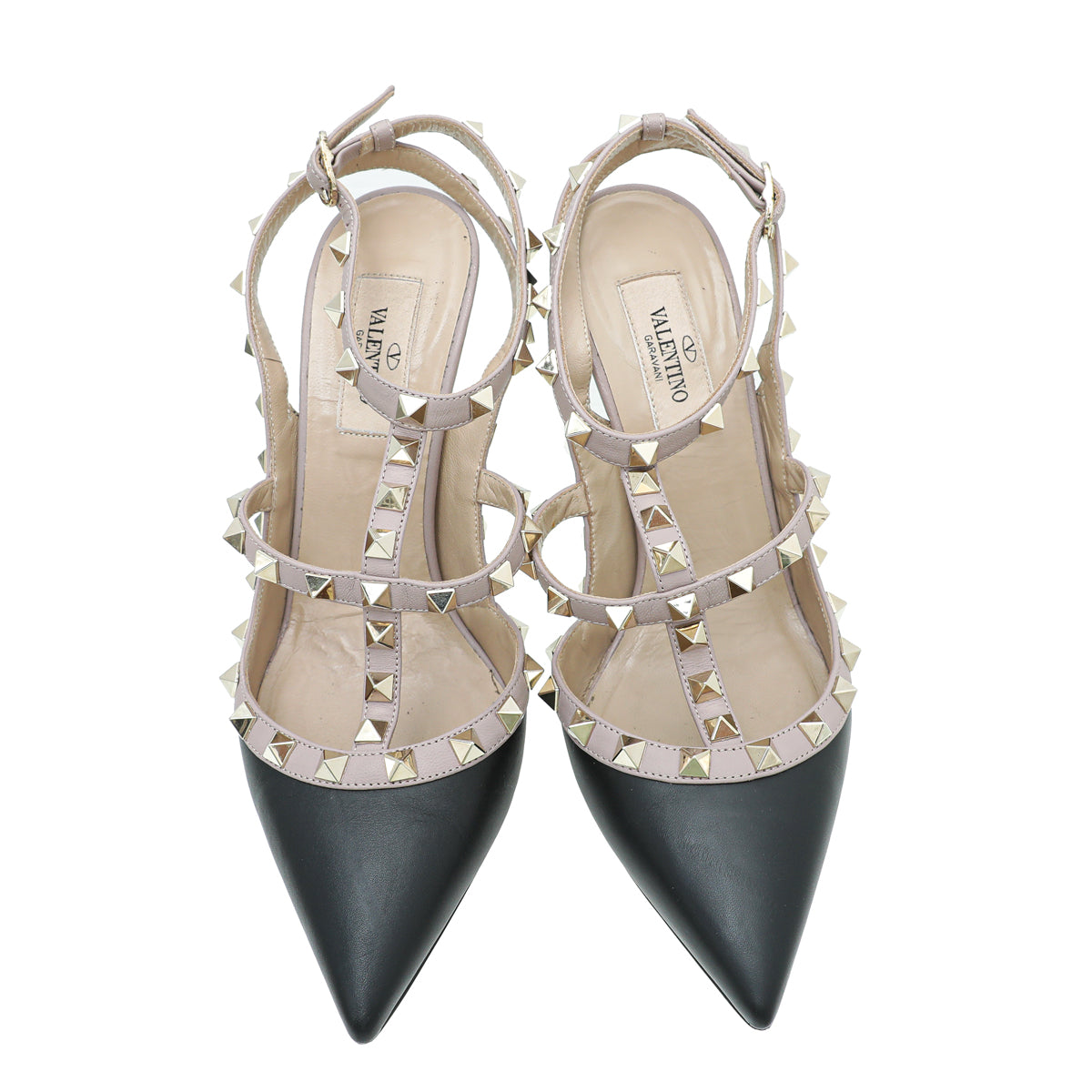 Valentino Bicolor Rockstud Caged Ankle Strap Pump 37.5-Valentino-THE CLOSET