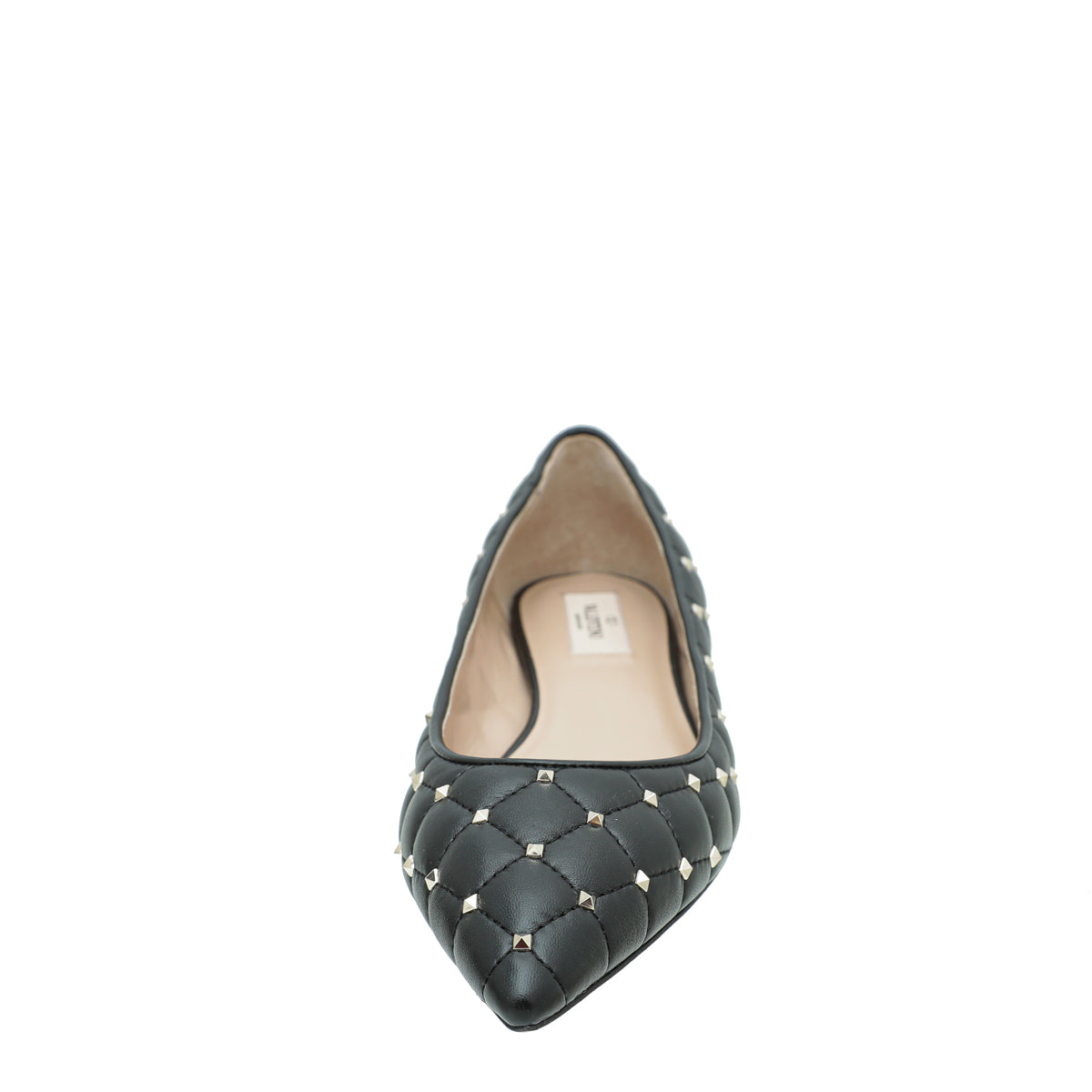 Valentino Black Rockstud Spike Flat Ballerina 38.5-Valentino-THE CLOSET