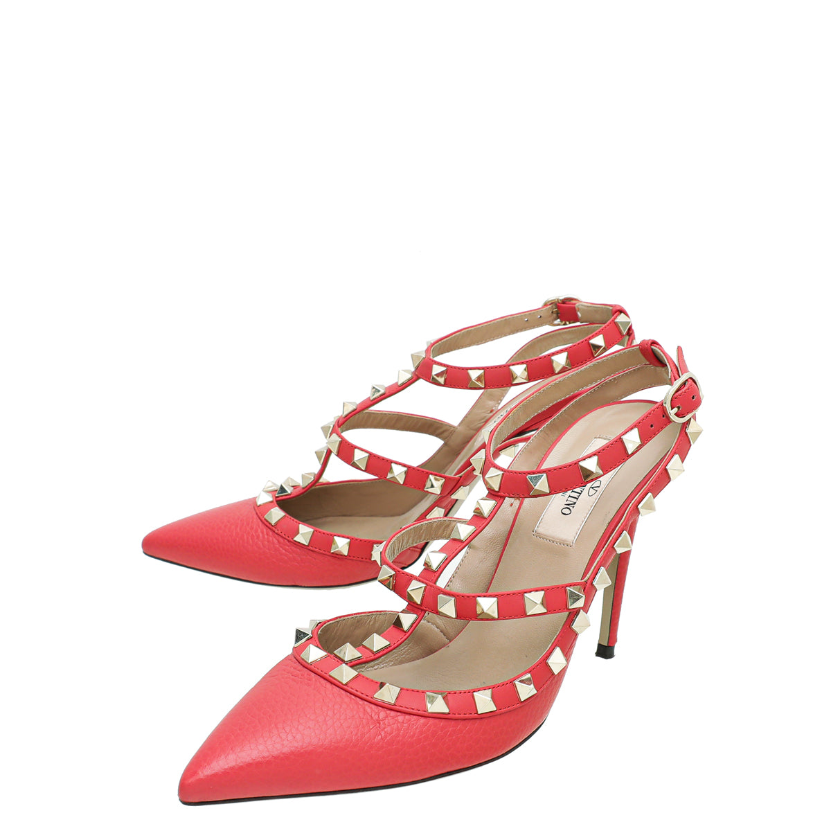Valentino Red Rockstud Caged Ankle Strap Pump 38-Valentino-THE CLOSET