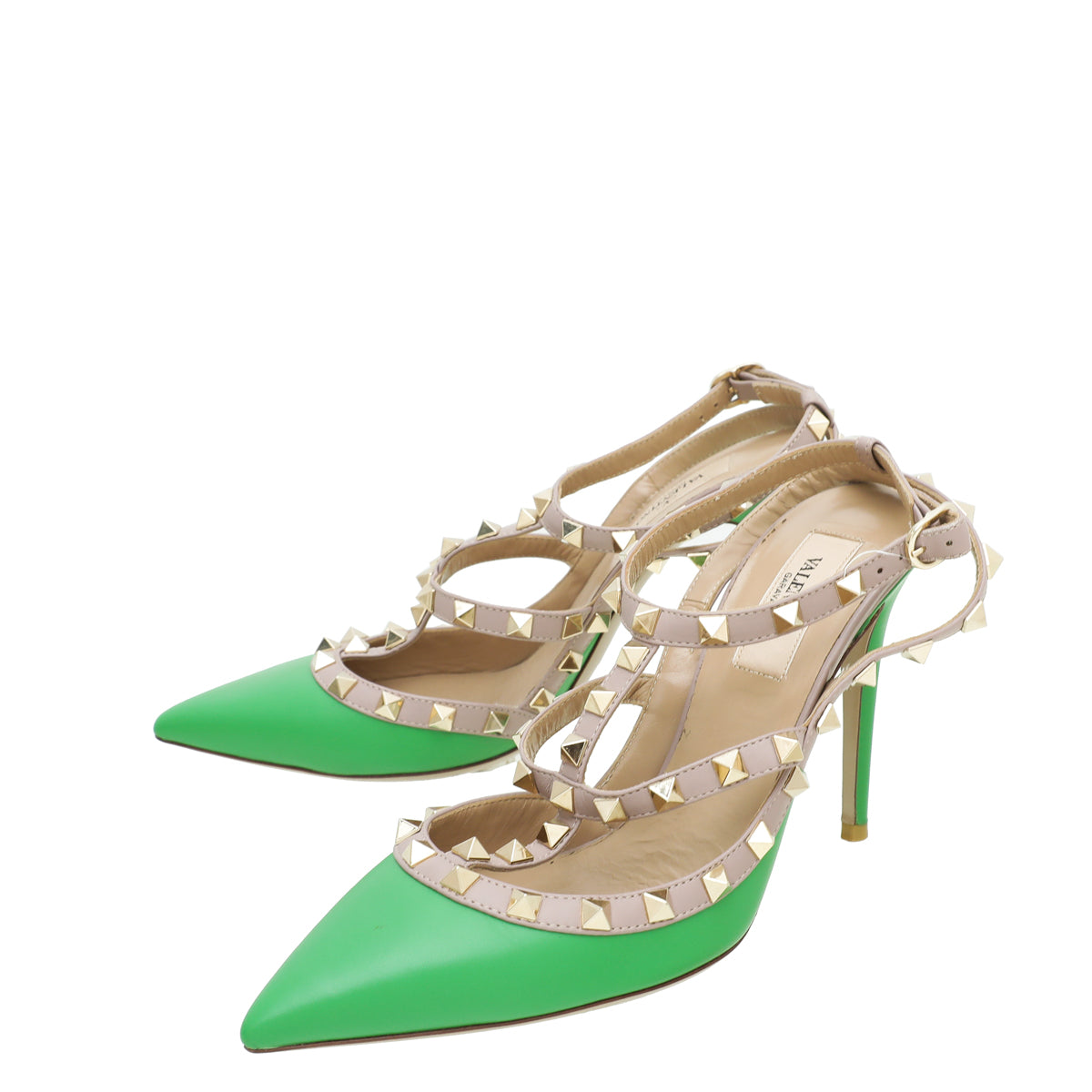 Valentino Green Rockstud Caged Ankle Strap Pump 38-Valentino-THE CLOSET
