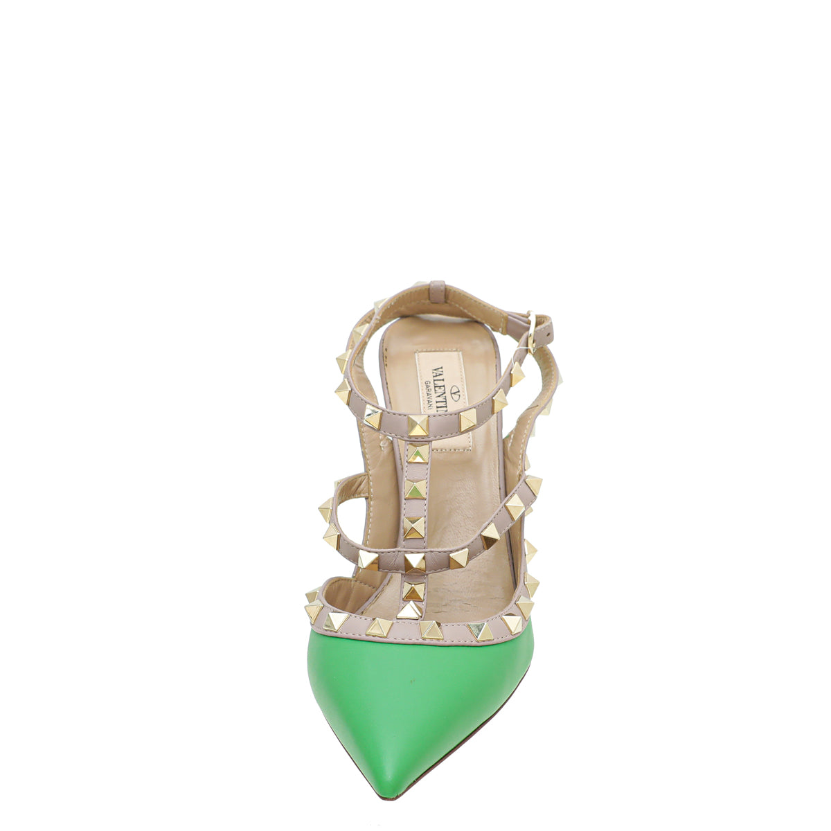 Valentino Green Rockstud Caged Ankle Strap Pump 38-Valentino-THE CLOSET
