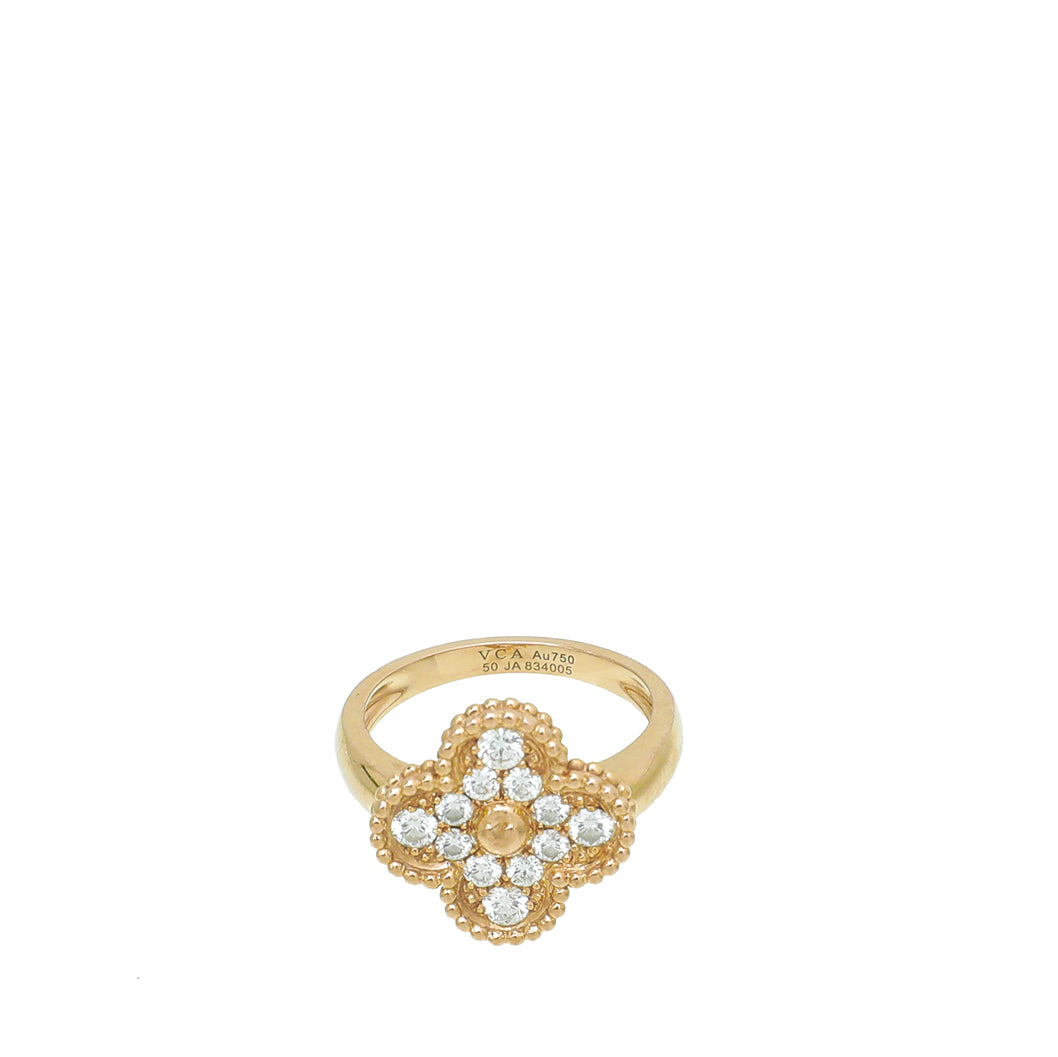 Van Cleef & Arpels 18K Rose Gold Diamond Vintage Alhambra Ring 50-Van Cleef & Arpels-THE CLOSET